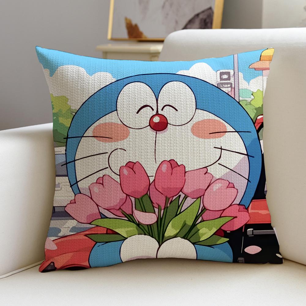 Classic DDoraemonS Cushion Cover Breathable and skinfriendly linen pillowcase square removable and washable cushion