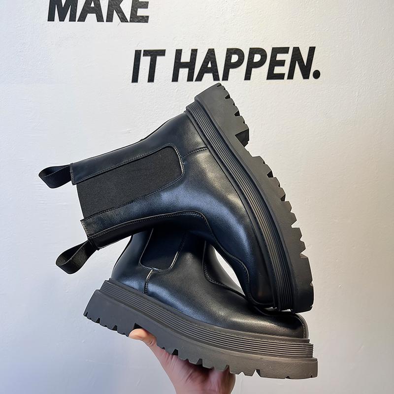 Mens Shoes Fashion Mens Chelsea Boots Thick Soled Luxury Brand for Men Motorcycle Ankle Boots Leather Classic Male Low Top Shoes