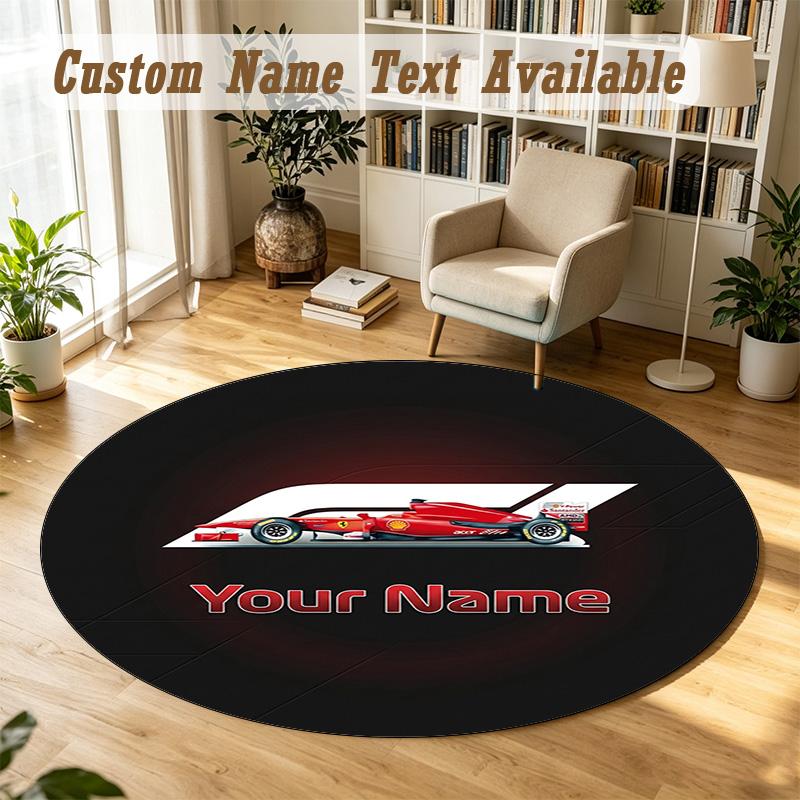 Round Rug Custom NameF1 Pattern Non Slip Carpet Home Floor Decor