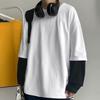 Men T-shirt Fake Two Pieces Long Sleeves O Neck Contrast Color Sweatshirt Warm Casual Plus Size Soft Hip Hop Men Top for School