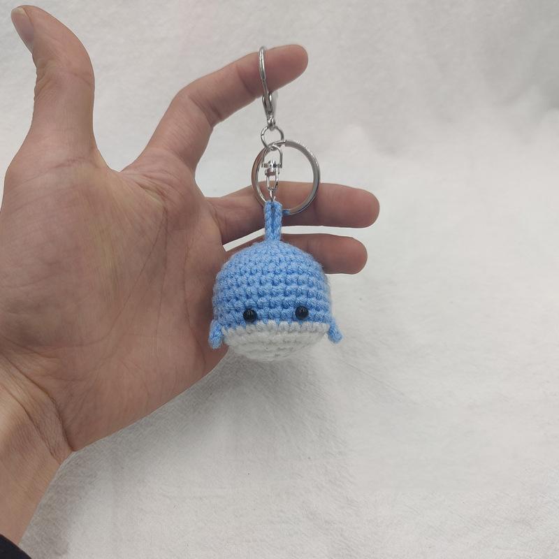 Cartoon Little Whale Keychain Hanging Handmade Crochet Pendant Car Bag Accessories Diy Woollen Making Small Toy Ornaments Gift