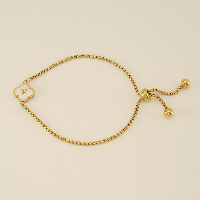 Elegant Stainless Steel Four-Leaf Clover Letter Bracelet - High-End Versatile Design