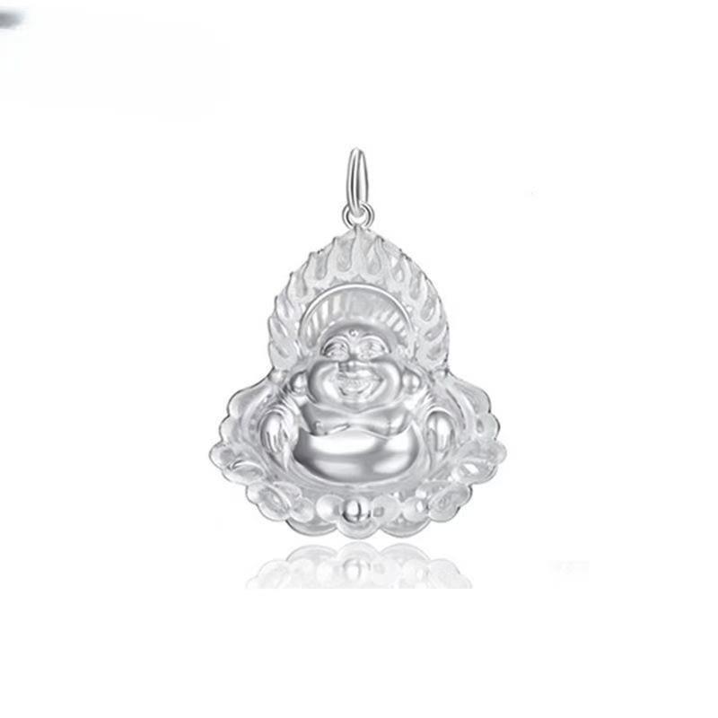 

Men s Silver Maitreya Buddha Pendant with Black Rope - Domineering, Protective, Simple Style Guanyin Design