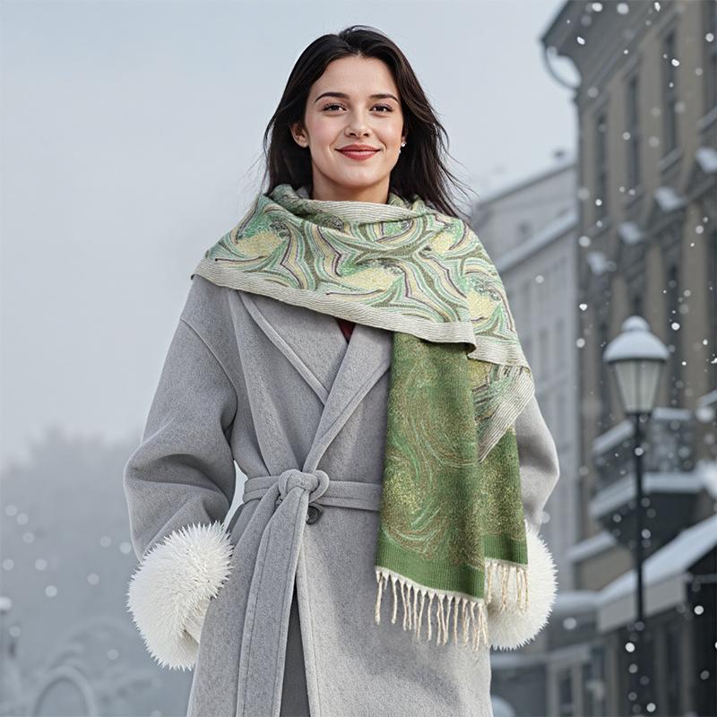 Winter Jacquard Cashmere Pashmina Tassel Scarf Casual Green Warm Blanket Scarves Shawls Wraps Women Girls Thick Poncho Stoles