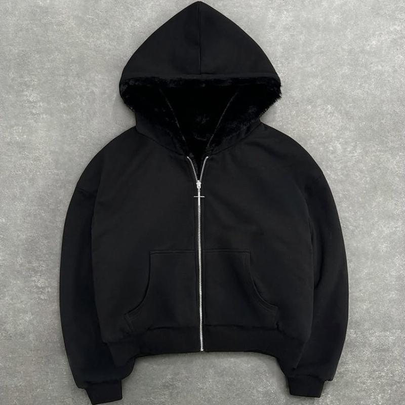 

Европейская и американская осенне-зимняя персонализированная теплая толстовка на молнии свободного кроя с капюшоном S чёрный
