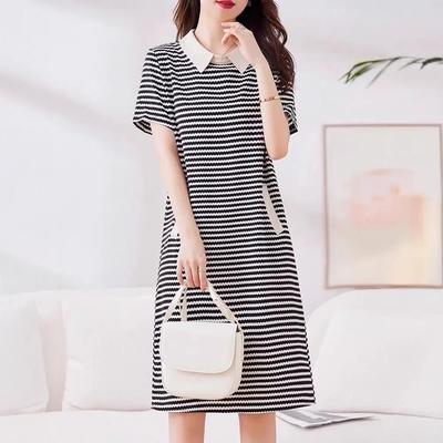 Versatile Striped Summer Plus Size Chic Mid-Length Shirt Dress