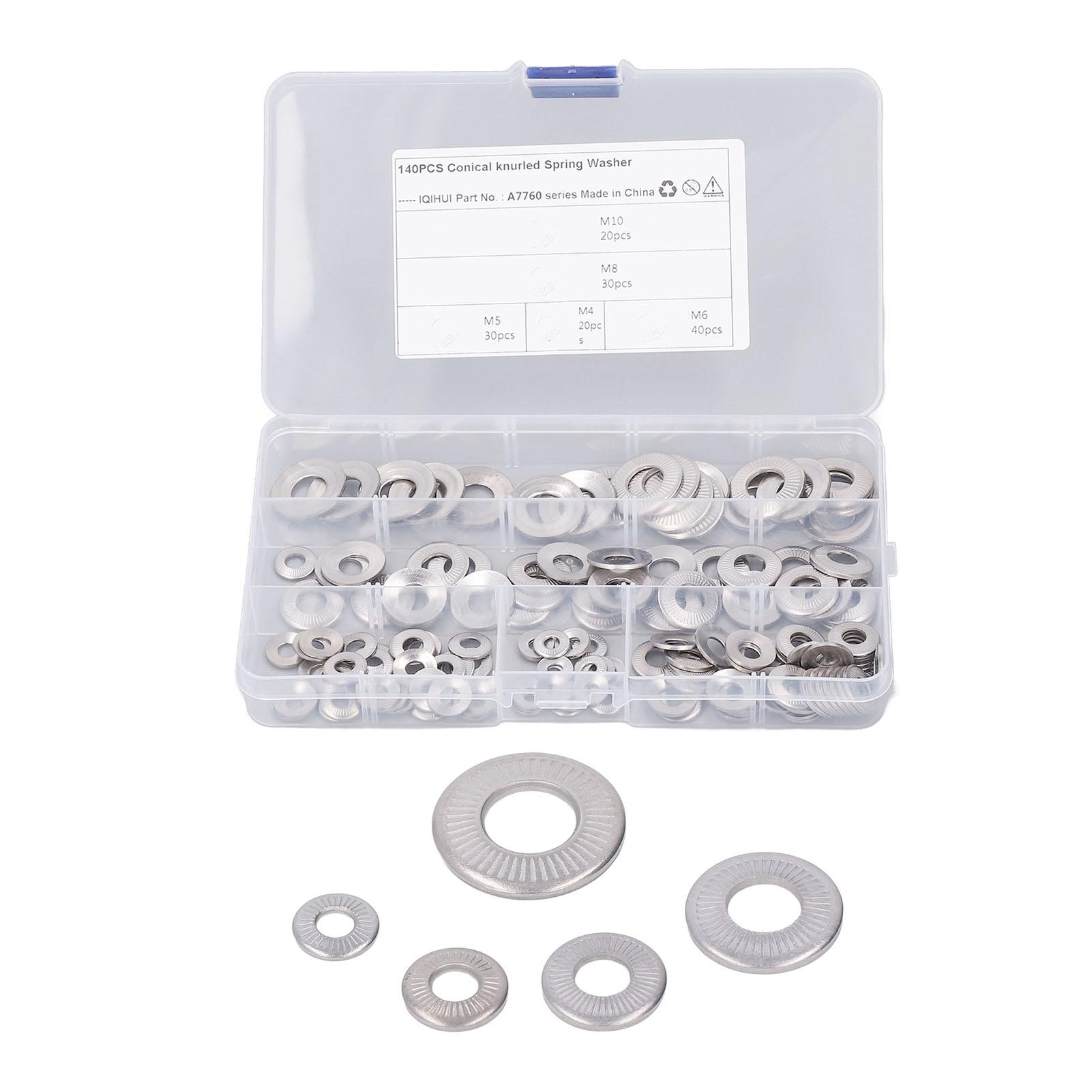 

140Pcs 5 Types Knurled Conical Spring Washer Stainless Steel Serrated Conical Spring Washer M4 M5 M6 M8 M10