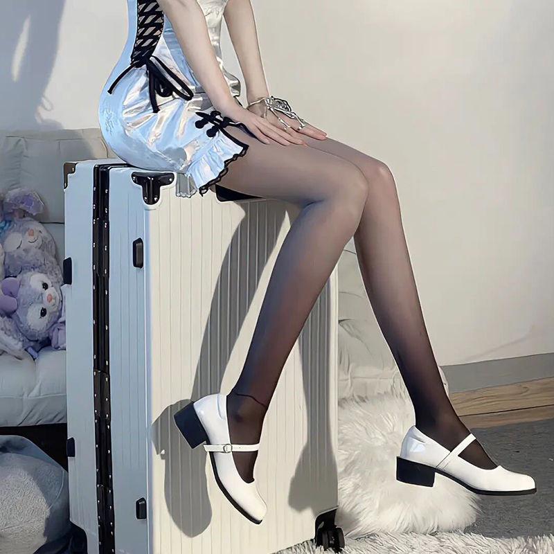 Gradient Black Open Crotch Silk Stockings: Anti-Snag, Fleece-Lined, Thin Style Pantyhose for Spring & Autumn