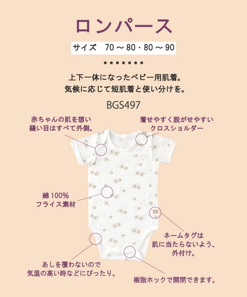 Inner Underwear Romper Short Sleeve Cover Type BGS497 Baby GY [Wacoal Baby] 80-90