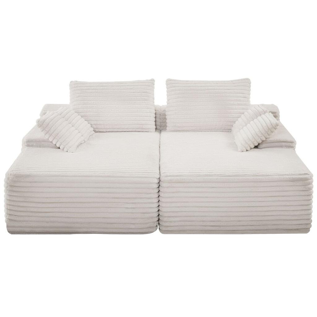 Chaise Longue Double Surdimensionnée 210 cm, Canapé Modulable en Velours Côtelé, Canapé Loveseat Confortable à Assise Profonde avec Coussins Souples et Coussins Décoratifs pour Salon