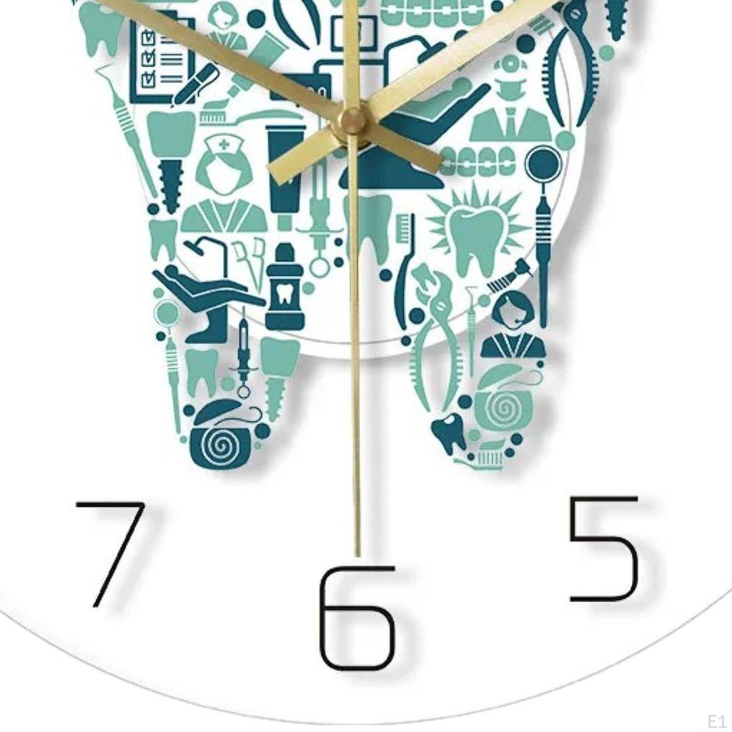 Tooth Wall Clock,Silent 30cm Modern Home Decor Watch Round Hanging Clock for Counter Living