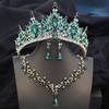 Queen Bridal Jewelry Sets for Women Pink Tiara Wedding Dress Crown With Necklace Earring Set Party Birthday Costume Accessories