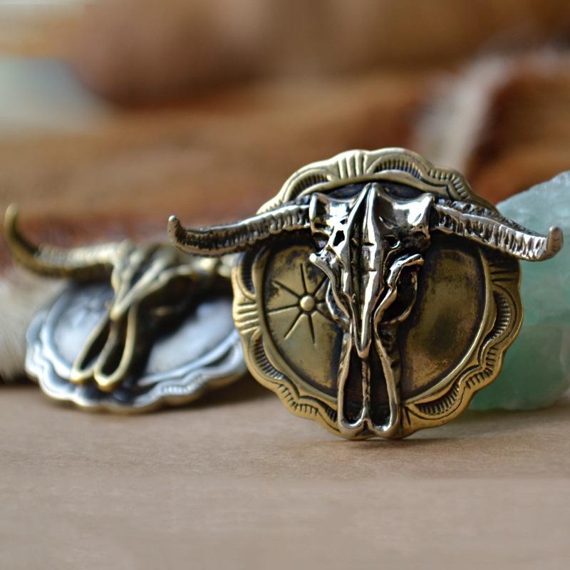 Vintage Brass Buffalo Skull Screw Back Coin Concho Bison Bull Gaur Rodeo Indian Cowboy Leathercraft Accessories