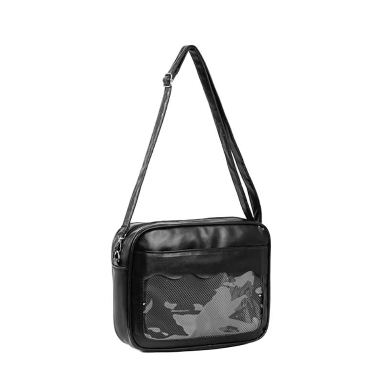 PU Leather Ita Bag Crossbody Purse for Women Transparent Window Shoulder Bag Anime Pin Collect Casual Handbag
