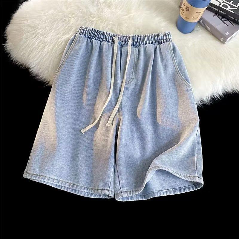 2024 Hong Kong Style Retro Washed Denim Drawstring Shorts