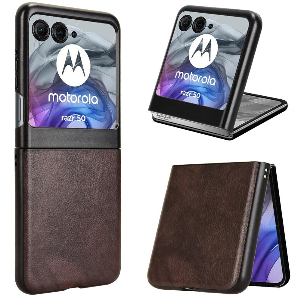 

For Motorola Razr 60 Case Litchi Texture PU Leather+PC Phone Cover Brown