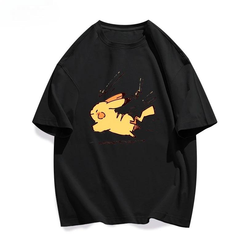 Summer Pokémon Anime Pikachu Brand 100%Pure Cotton Printed T-shirt Men Harajuku Casual Versatile Short-sleeved Y2k Loose