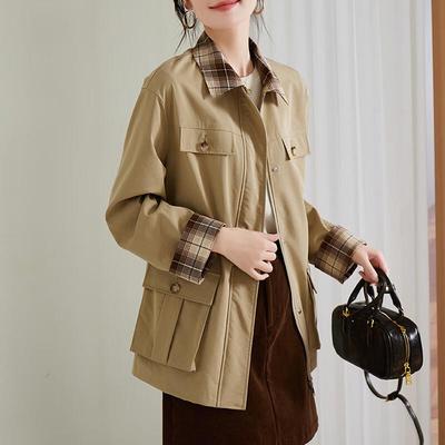 SOFSIL Women's 2026 Spring Contrast Lapel Workwear Trench Coat