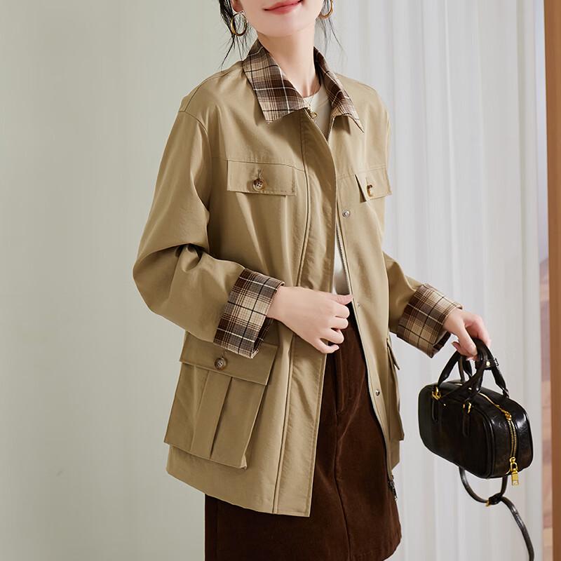 SOFSIL Women s 2026 Spring Contrast Lapel Workwear Trench Coat XL