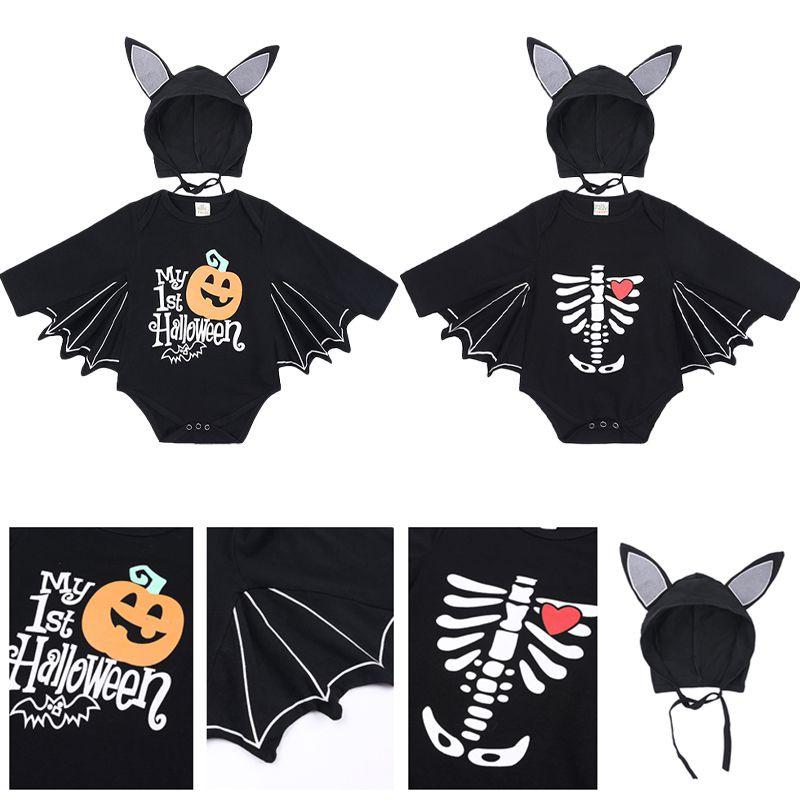 Cute Toddler Baby Boys Girls Halloween Bat Costume Romper And Hat Outfit For Parties