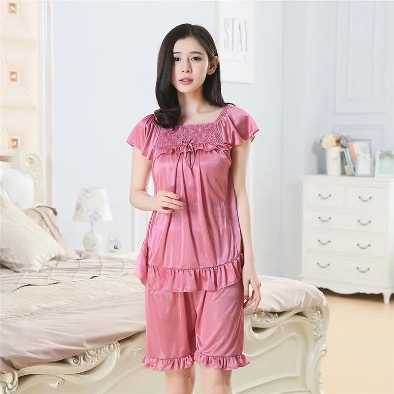 

Summer Women s Sexy Pajamas Set for Sleeping Perspective Ice Silk Satin Sleepwear Attractive Thin Home Clothes Big Size One Size