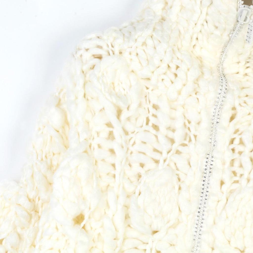 Women's Chunky Knit Zipper Cardigan: Fall/Winter Loose Handmade Sweater with Turn-Down Collar