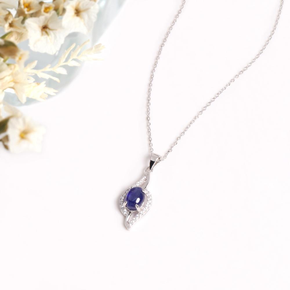 Collar colgante de plata con zafiro de cristal relleno natural, piedra natal de septiembre de lujo, regalo para aniversario, banquete y cumpleaños para dama