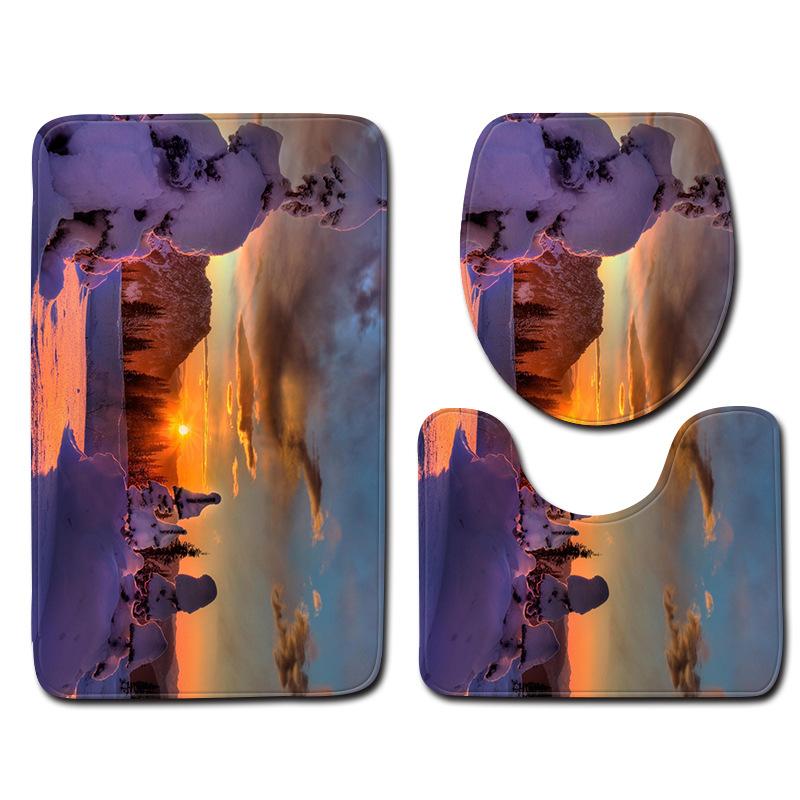 3D Snow Bathroom Toilet Three-Piece Floor Mat Door Mat Bathroom Carpet