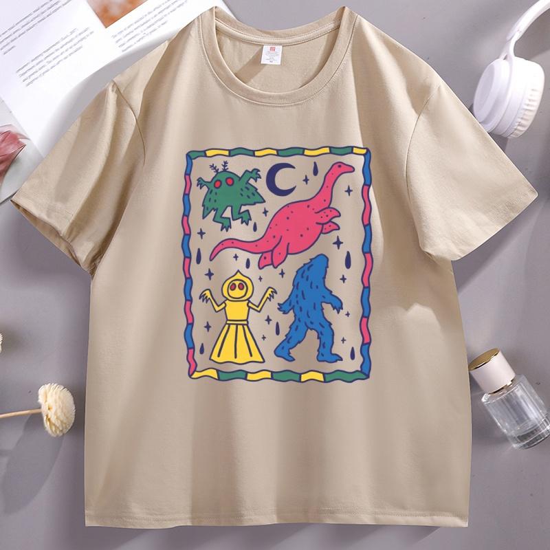 Colorful Cryptids Unisex Tshirt Funny Dinosaur Cotton  Short Sleeve T Shirt High Quality Breathable Basic Tshirt Male Clothing