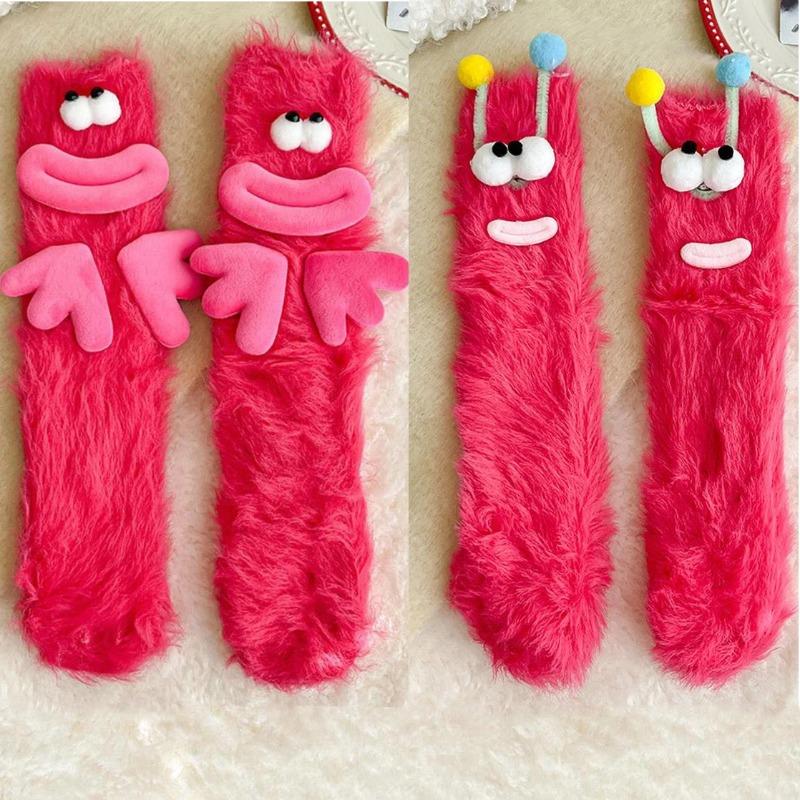 3D Novelty Face Fuzzy Socks Winter Coral Fleece Floor Socks Couple Sleep Socks Christmas Stockings Funny Cartoon Monster Socks