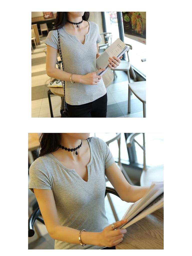 2023 Women's Korean Style Slim Fit Solid Color Short Sleeve T-shirt