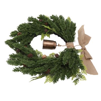 19.7 Inch Cedar Wreath Artificial Cedar Xmas Wreath with Vintage Rustic Cow   Brown Linen Ribbon for Outdoor Indoor Decor