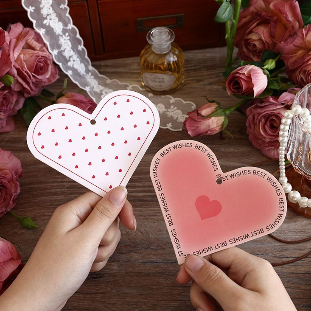 20Pcs New Heart-shaped Greeting Cards Handwritten Blank Alien Love Card Foldable with Holes Message Cards Valentine's Day