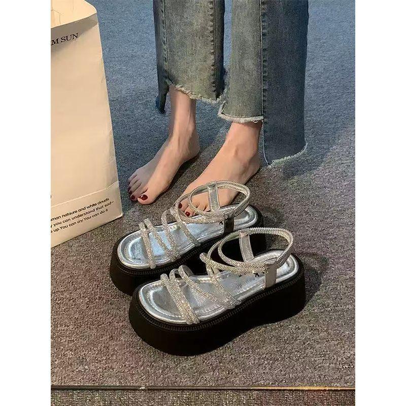 2025 Spring and Summer Models Versatile Fairy Style with Skirt Rhinestone Roman Beach Shoes Internet Celebrity Korean Version Platform Sandals Women