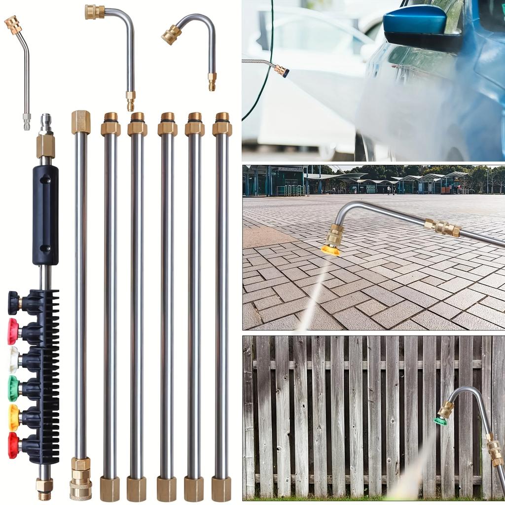 9-Pc High-Pressure Extension Rod Set, 6 Nozzles + 30°/90°/120° Angled Wands, 1/4" Quick Connect for 4000PSI Pressure Washers
