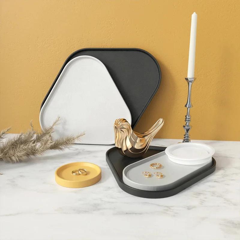 Top Quality Geometric Plaster Tray Silicone Mold Large Size Concrete Storage Dish Triangle Coaster Resin Molds Home Decoration