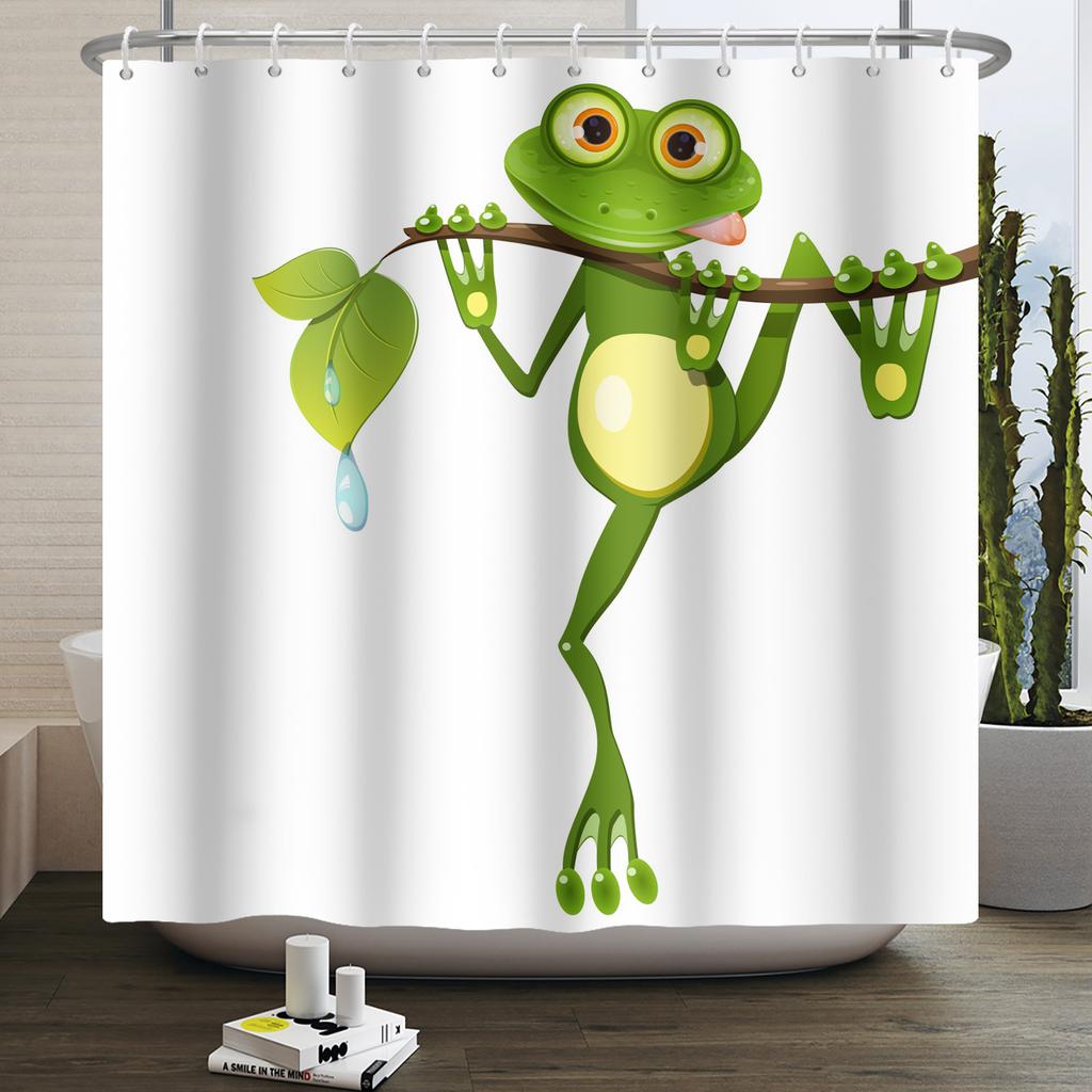 Lustiger Frosch Duschvorhang für Badezimmer Pilz Schmetterling Floral Grüne Pflanze Cartoon Tier Wasserdicht Polyester Duschvorhang