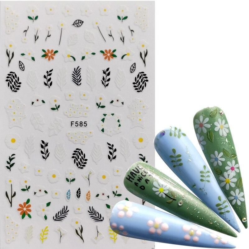 1pc 3D Nail Stickers Spring Summer Natural Flower Leaves Simulation Dried Flower Dragonfly Nail Applique Water Slides Decoration