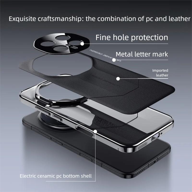 Premium Business Style Vegan Leather Case for Honor Magic 7/8 pro with Plating Frame Camera Lens Holes Cutout Protector