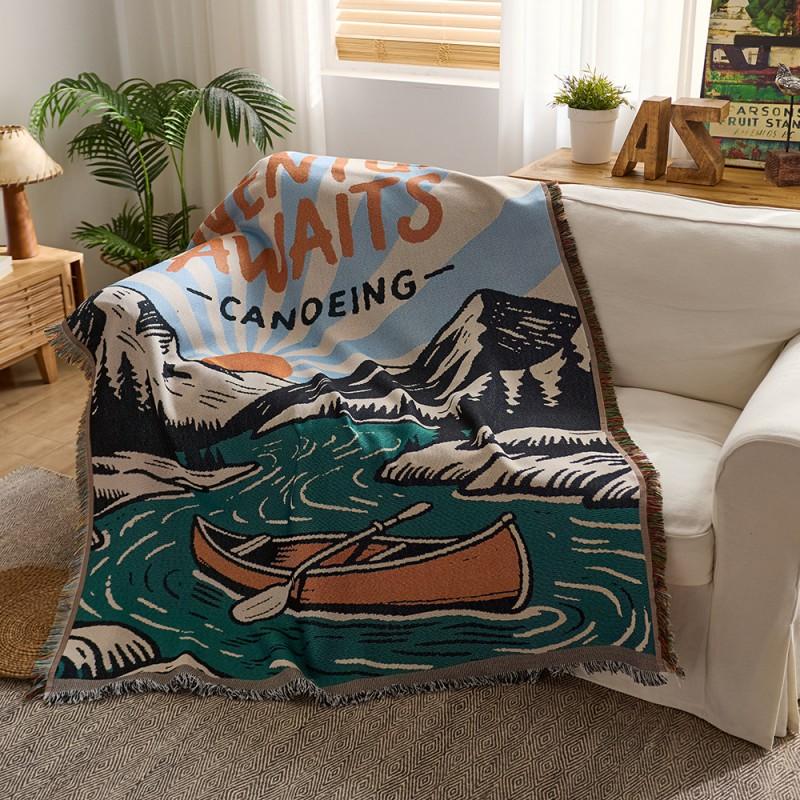 Cotton Sofa Throw Cover With Tassels American Country Style Single Office Nap Blanket Picnic Mat