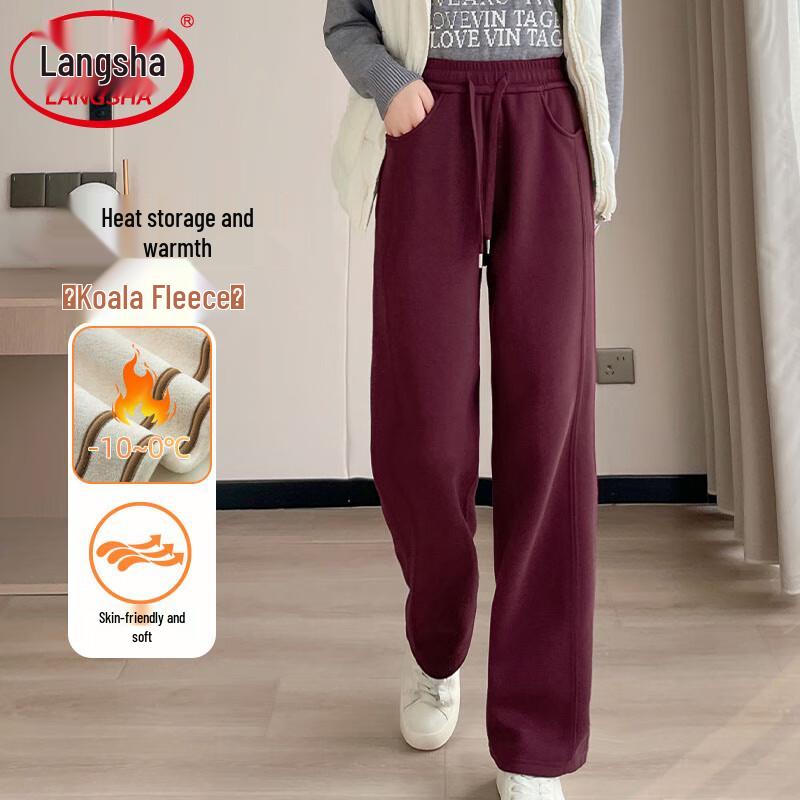 

Langsha Women s Winter Fleece-Lined High-Waist Straight Wide-Leg Pants L (100-120 jin)