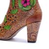 Johnature Genuine Leather Printed High-heeled Short Boots Vintage Flower Thick Heel Side Zipper Women's Boots