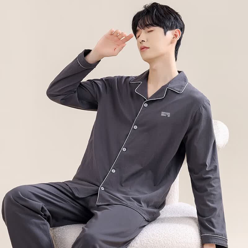 Hengyuanxiang Men's 100% Cotton Long Sleeve Pajama Set