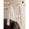 Cotton Waist Pleated Long-sleeved Shirt for Women's Spring, Autumn and Winter New Irregular Front Shoulder Top with Bottoming Shirt for Women