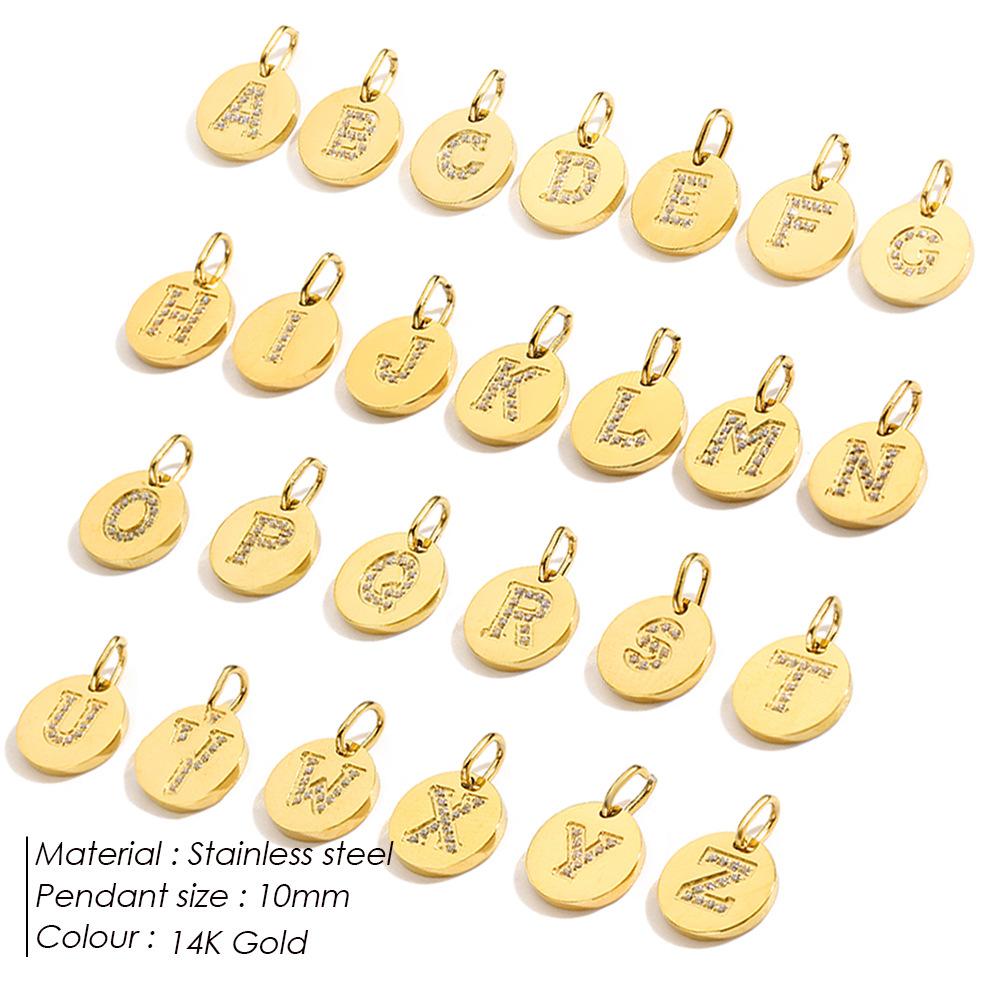 A-Z Alphabet 26 Letter Charms Set Heart Zircon Pearl Initial Letter Gold Plated Stainless Steel Pendants for DIY
