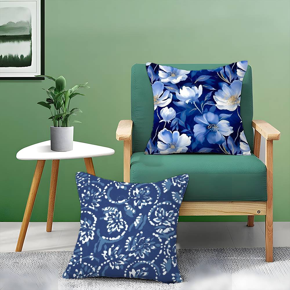 Elegant Blue Floral Pattern Pillow Case Printed Brushed Fleece Pillow Baby Skin-Touch Eco-Friendly Dye-Sublimat