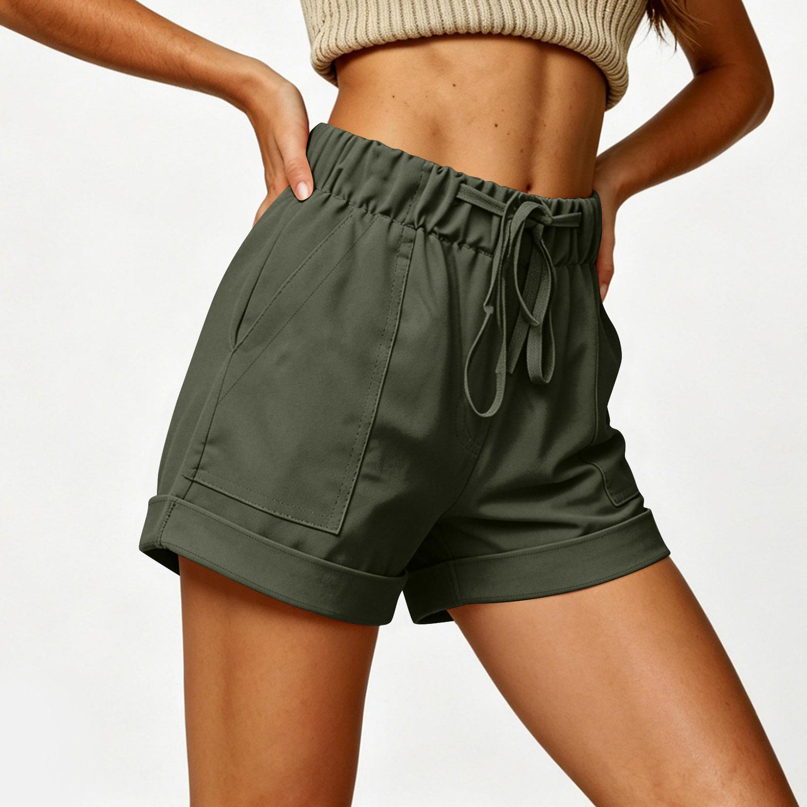 

Women Casual Loose Fit Shorts with Pockets Elastic Waist Drawstring Adjustable Summer Relaxed Style Pants S