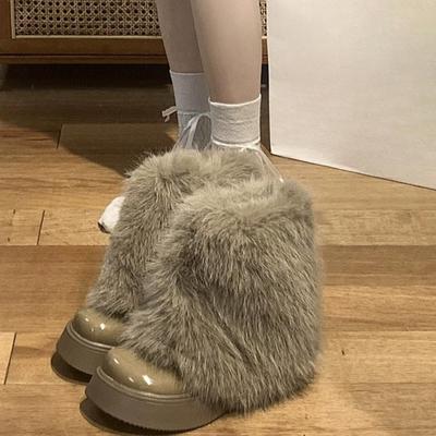 Scarpe Invernali Stivali Invernali Soffici in Finta Pelliccia di Volpe Donna Stivali da Neve Caldi e Morbidi Calzature di Lusso Moda Pelliccia Pelosa Ragazze Bottes