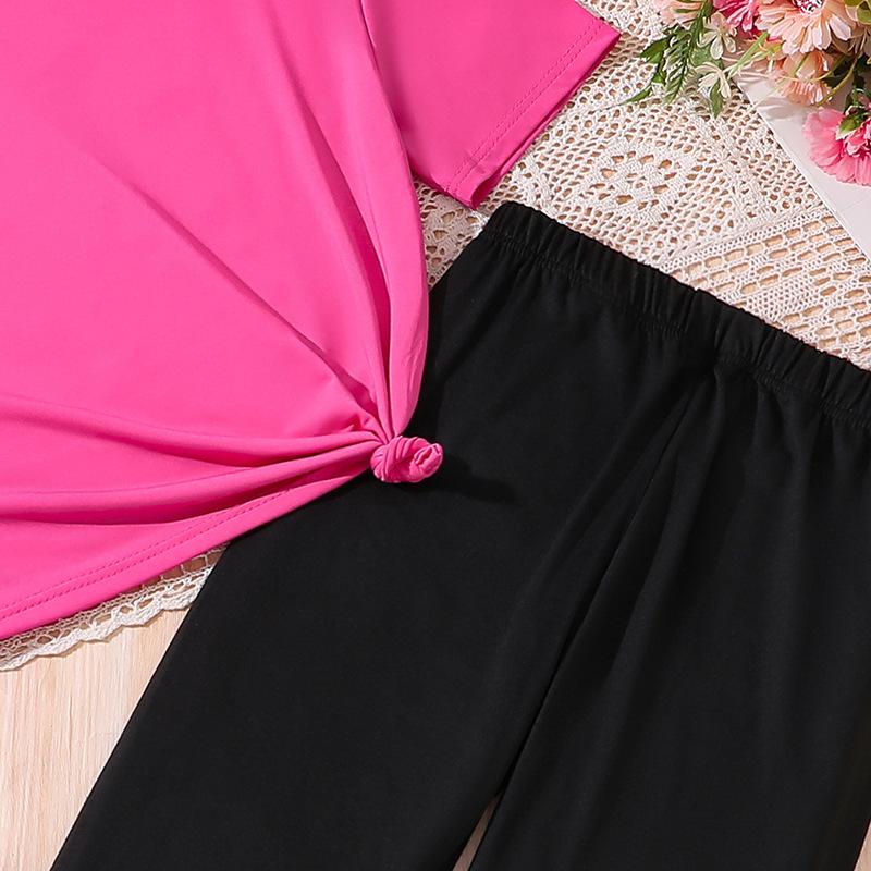 Dívčí módní sada Letní Dětské tričko s krátkým rukávem s potiskem Běžné kalhoty Flare Dvoudílná sada