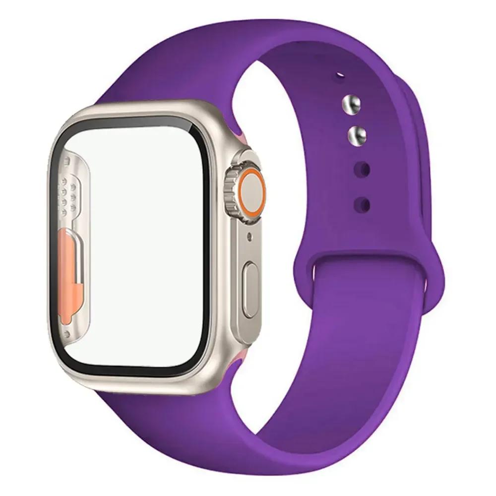 Silicone Strap+Case For Apple Watch Band 44mm 45mm 41mm 40mm Tempered Glass Cover Change to Ultra iWatch Series 9 8 7 SE 6 5 3